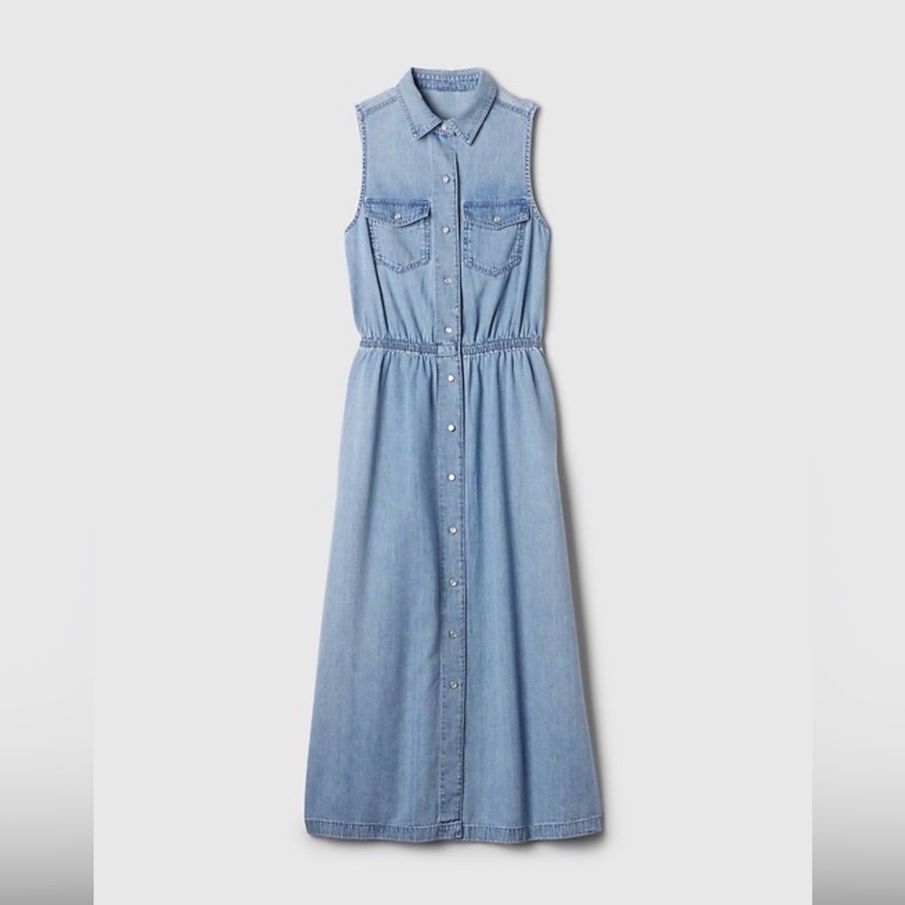 GAP Light Blue Denim Sleeveless Maxi Dress